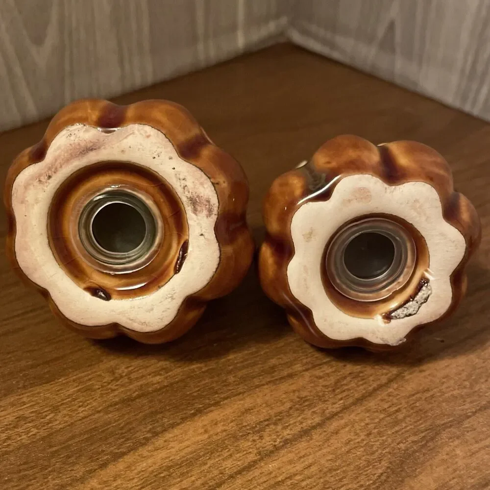 Vintage Salt And Pepper Shakers Ceramic Pumpkins Gourds Orange And Green